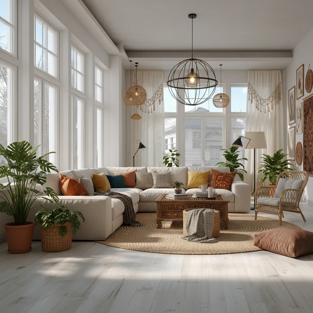 Empty room transformed into furnished living space - After