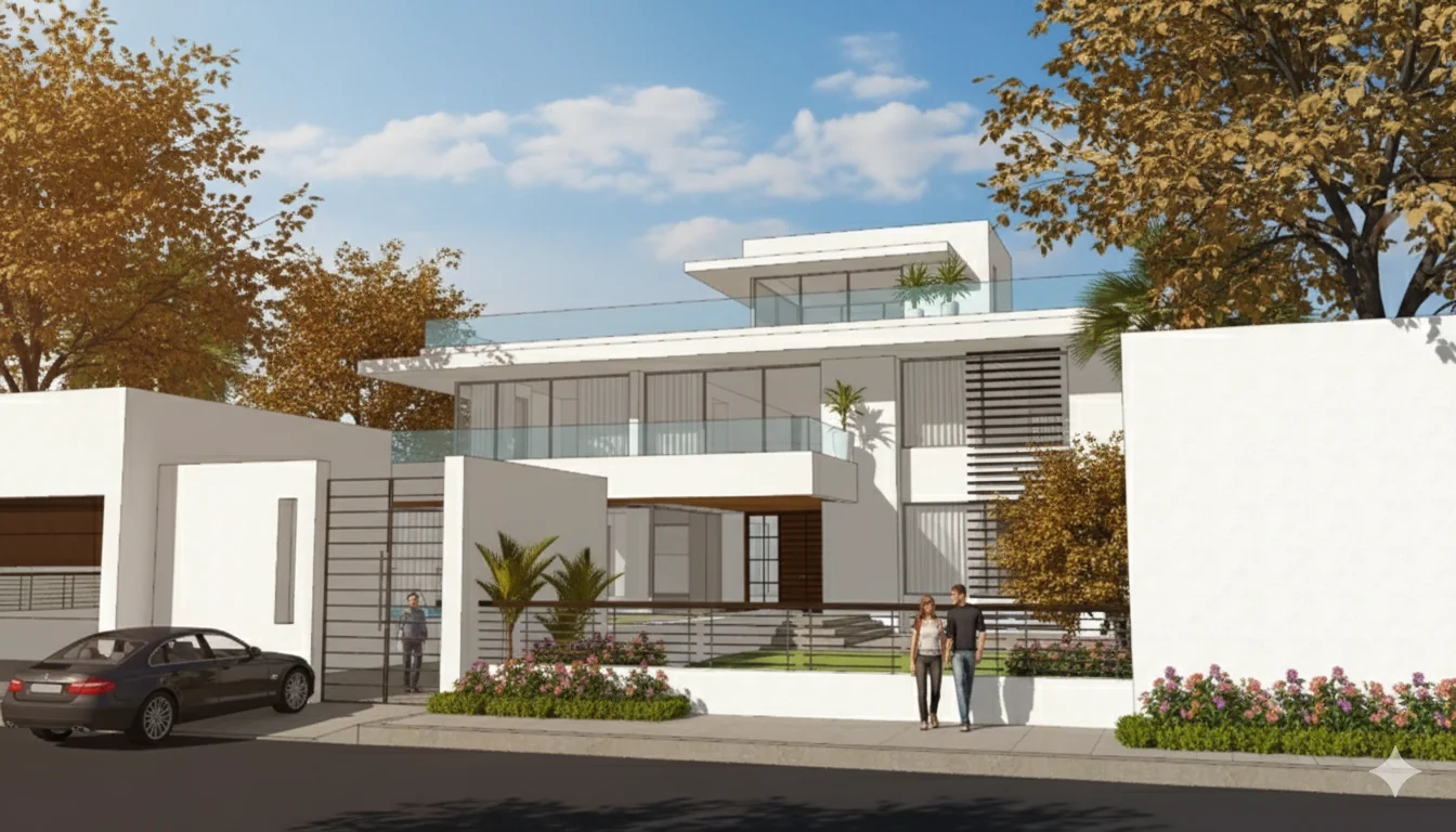 Modern luxury home 3D render with contemporary design - After