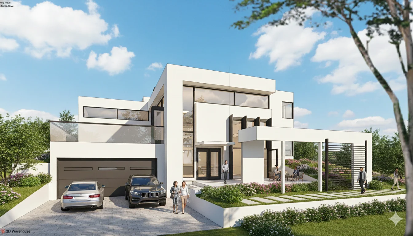 Luxury residence with wood paneling photorealistic render - After