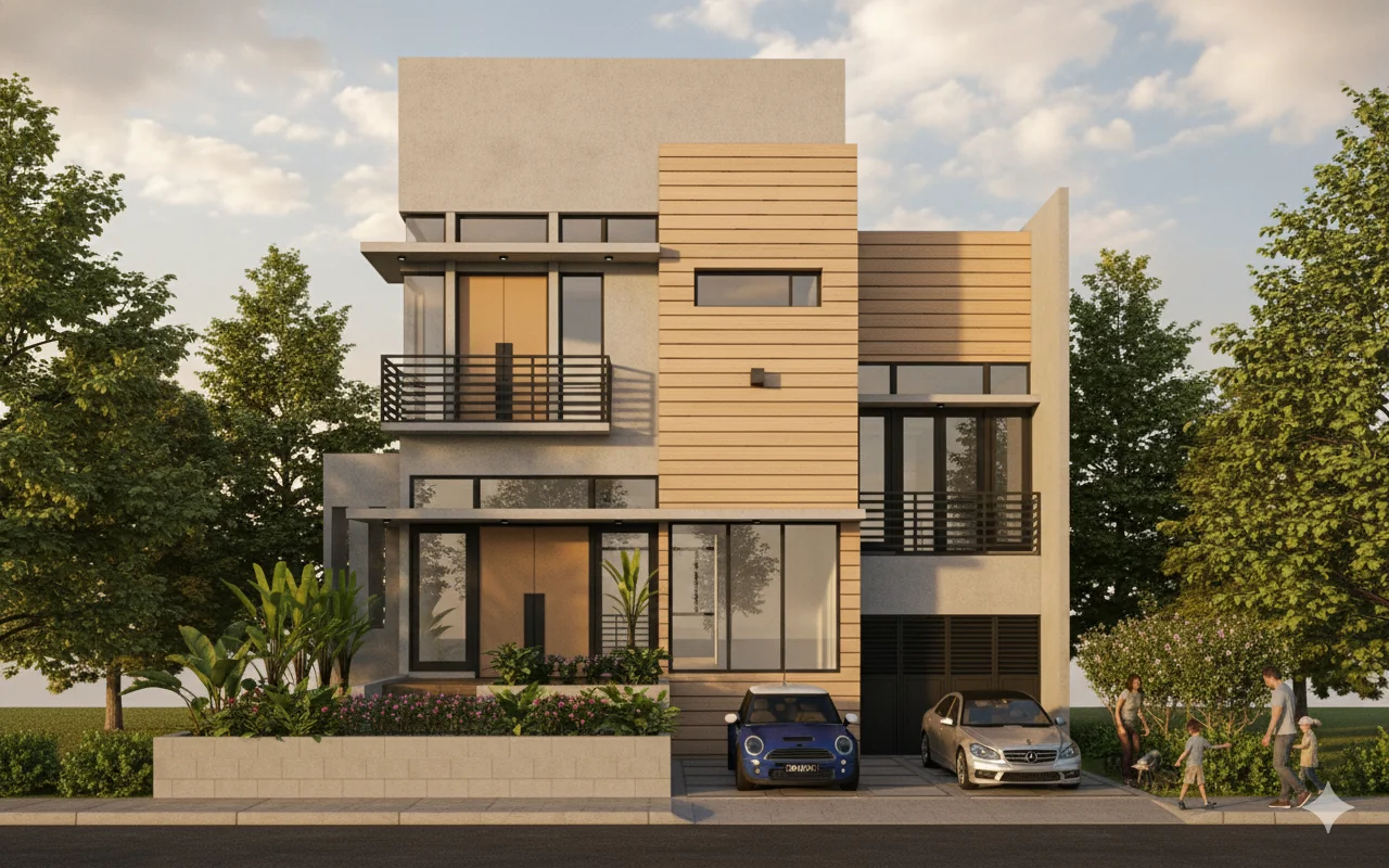 Contemporary home with rooftop terrace photorealistic visualization - After