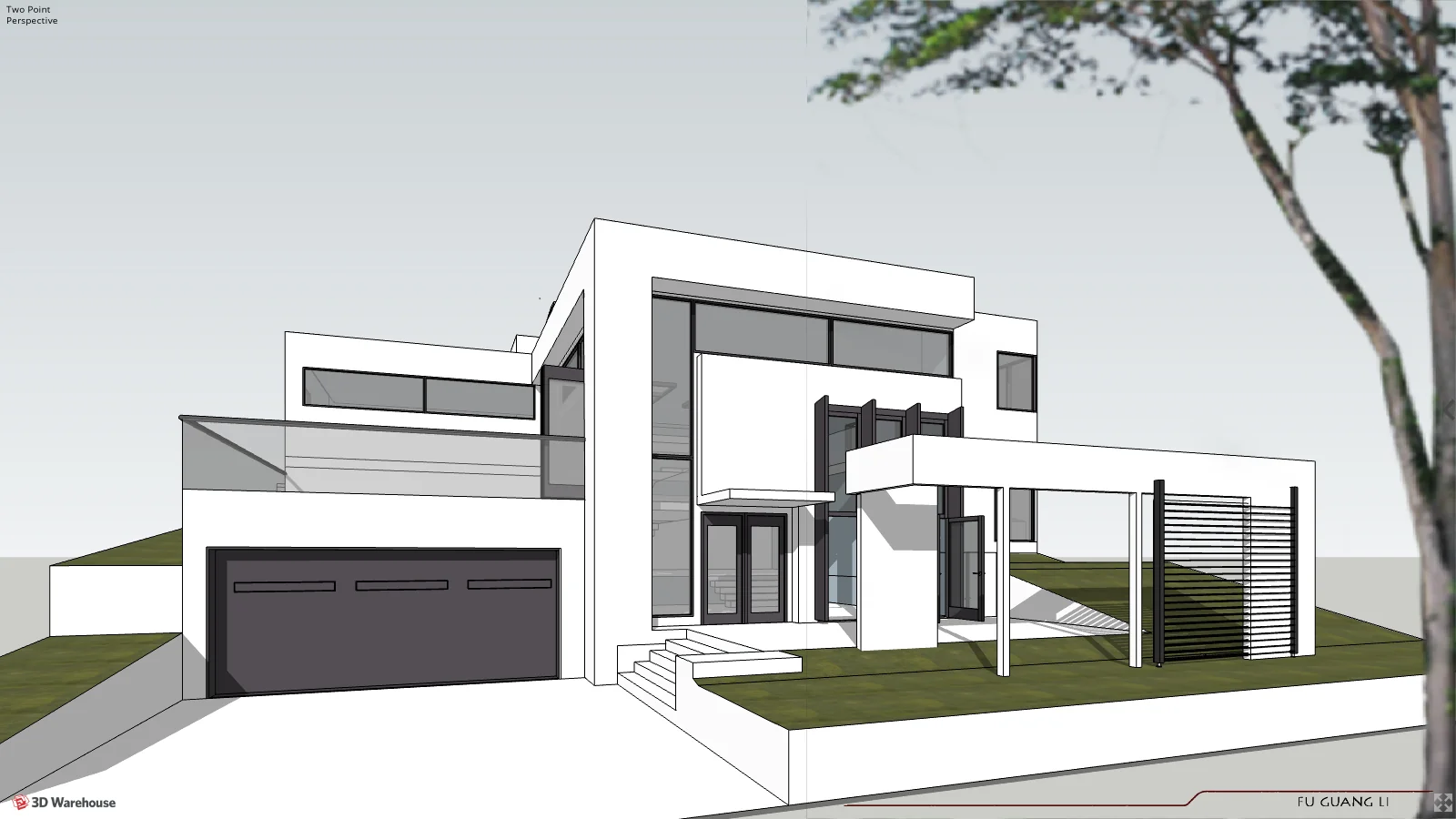 Luxury residence with wood paneling photorealistic render - Before