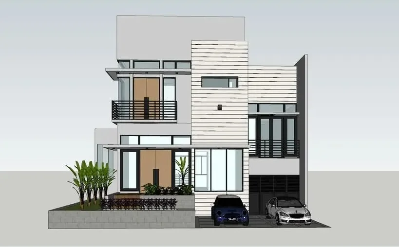 Contemporary home with rooftop terrace photorealistic visualization - Before