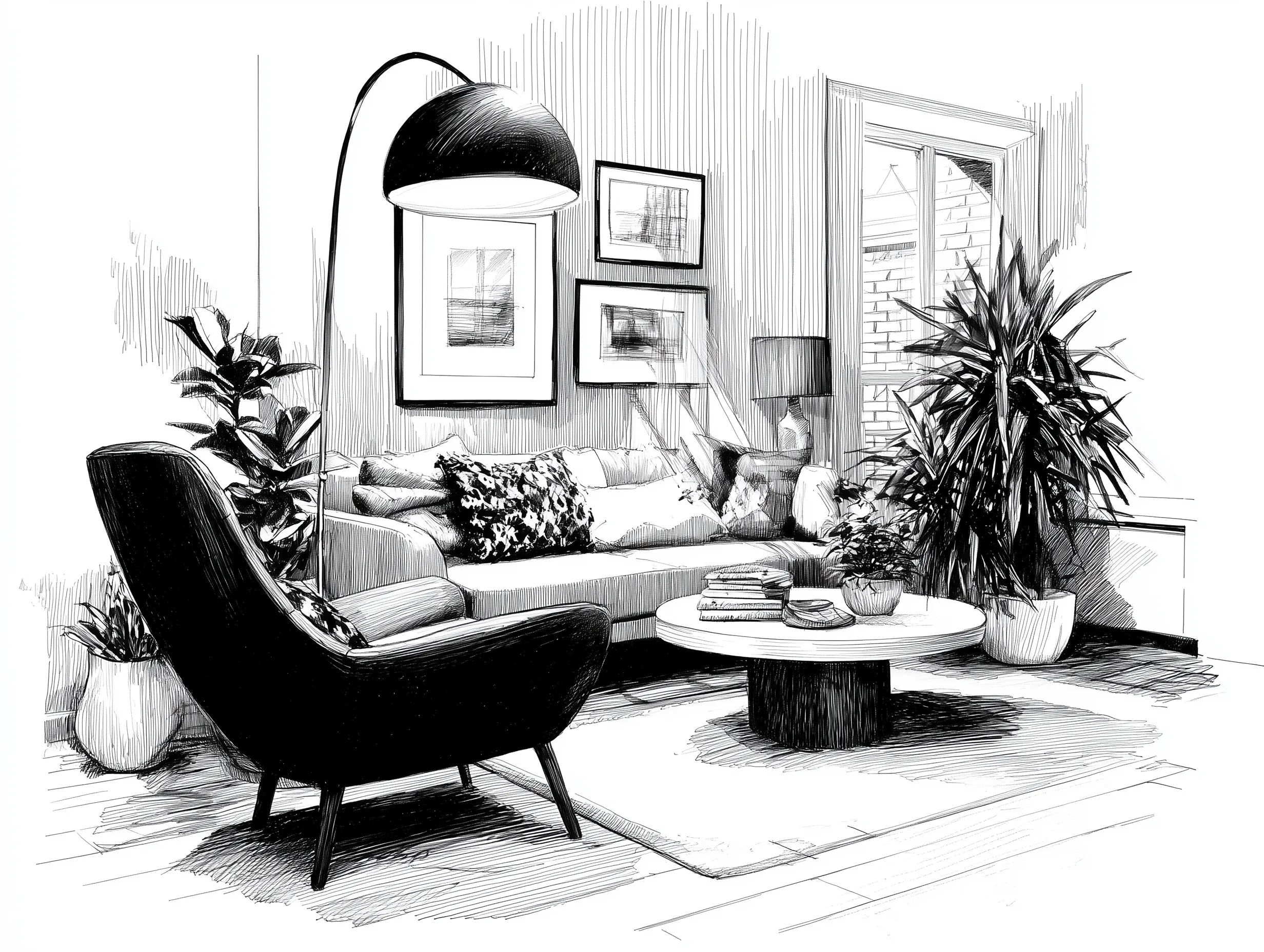 Living room sketch transformation - Before